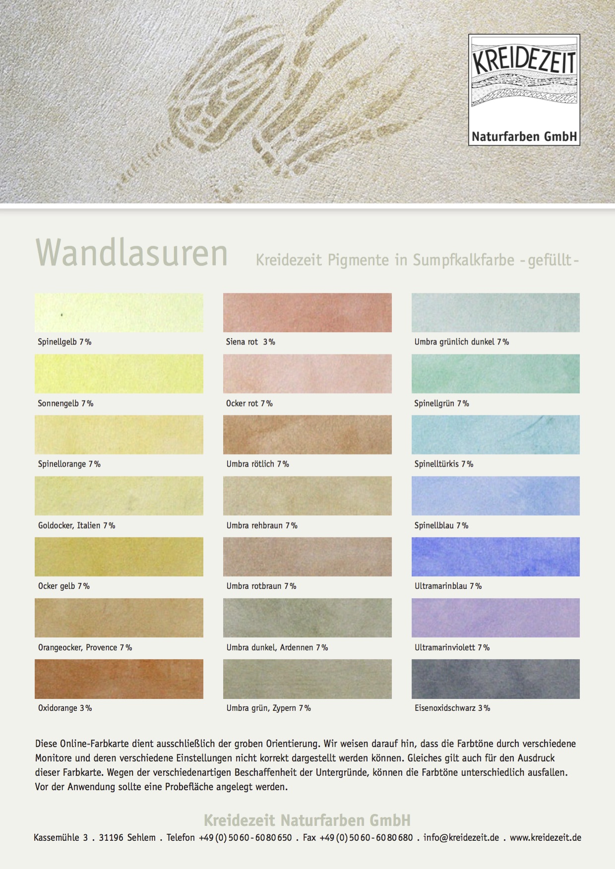 Farbkarte Wandlasuren Farbkarte Wandlasuren